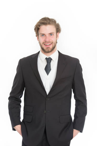 istock businessman in black formal outfit with happy face 1357838032