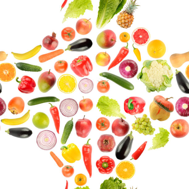 istock Seamless pattern from fresh bright vegetables and fruits 1357840414