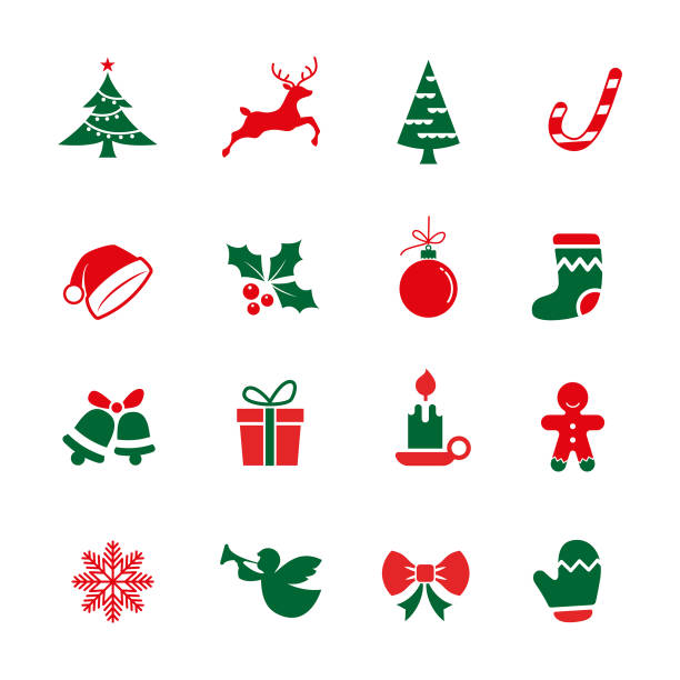 weihnachtssymbole set - weihnachtskugel stock-grafiken, -clipart, -cartoons und -symbole