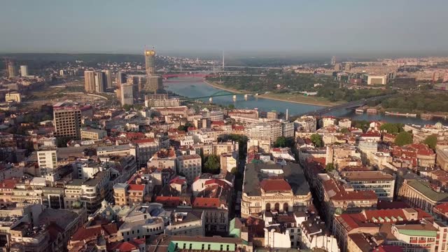 The drone aerial footage of downtown area of Belgrade, Serbia.