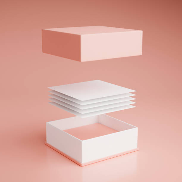 A box with a name cards or business cards on pink background. A pink pastel box with a name cards or business cards on pink background. 3d rendering, 3d illustration square business card mockup stock pictures, royalty-free photos & images