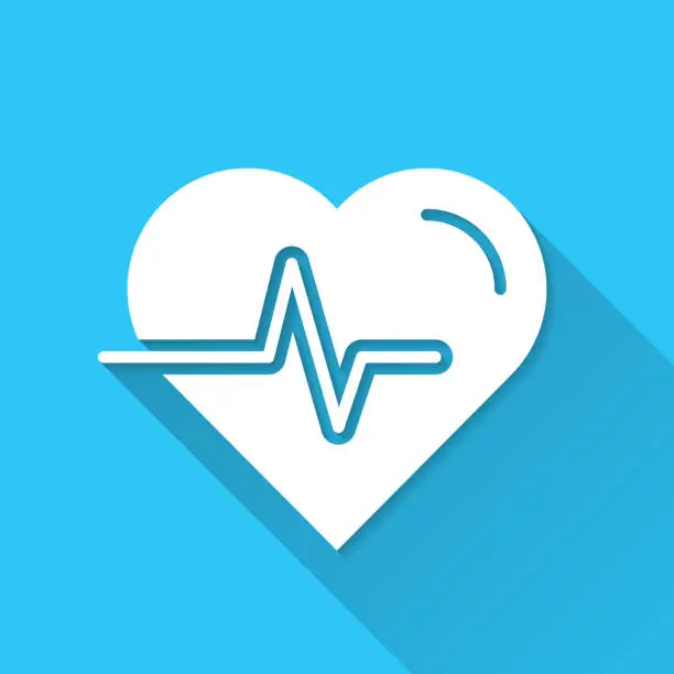 Vector illustration of Heartbeat - Heart pulse. Icon on blue background - Flat Design with Long Shadow