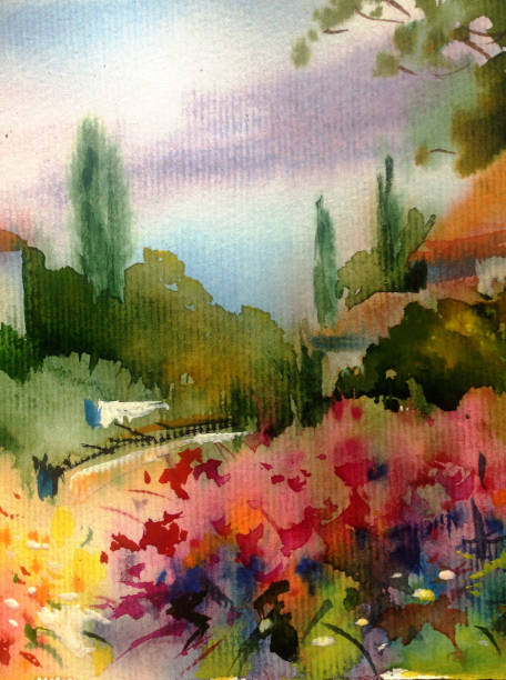 istock Watercolor colorful bright textured abstract background handmade . Mediterranean landscape . Painting of architecture and vegetation of the sea coast 1357847816