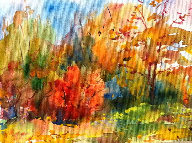 istock Watercolor colorful bright textured abstract background handmade . Mediterranean landscape . Painting of architecture and vegetation of the countryside in autumn 1357849207