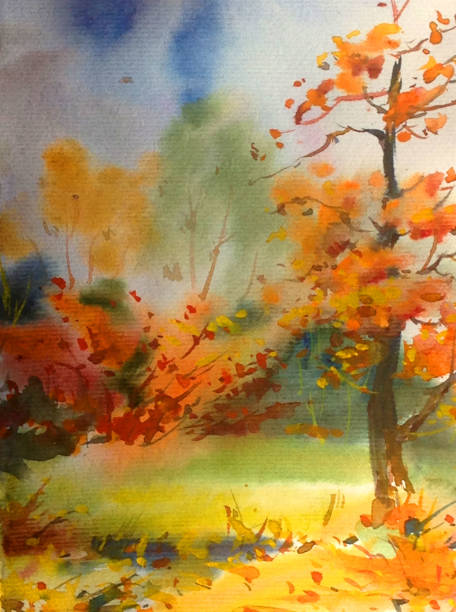 istock Watercolor colorful bright textured abstract background handmade . Mediterranean landscape . Painting of architecture and vegetation of the countryside in autumn 1357849991