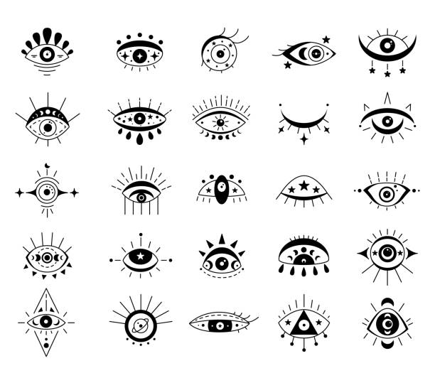 ilustrações de stock, clip art, desenhos animados e ícones de evil celestial eye symbol set. - an all seeing eye