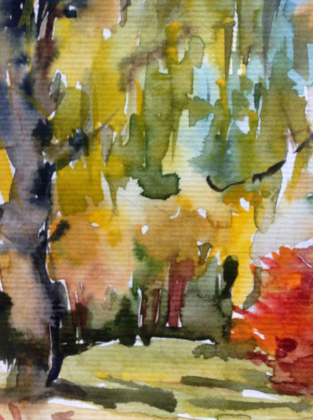 istock Watercolor colorful bright textured abstract background handmade . Mediterranean landscape . Painting of architecture and vegetation of the countryside in autumn 1357854484
