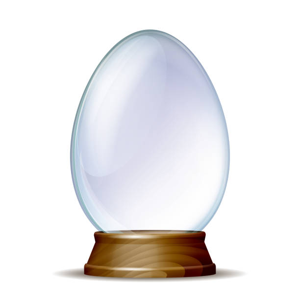 istock Transparent glass egg on wooden pedestal. Vector illustration isolated on white 1357855286