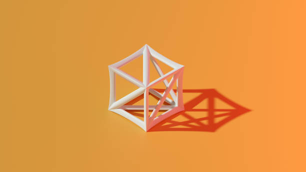 istock Complex geometric shape casts a red shadow on a yellow backgroun 1357856511