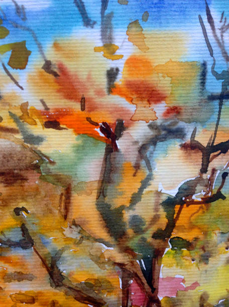 istock Watercolor colorful bright textured abstract background handmade . Mediterranean landscape . Painting of architecture and vegetation of the countryside in autumn 1357856531