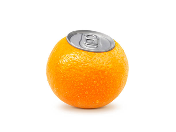 istock Fresh orange juice canned concept image on white background isolated 1357857361