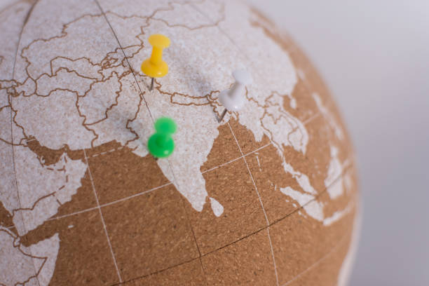 istock cork world ball showing india with colored thumbtacks · plan destinations · visited places · next destination 1357857400