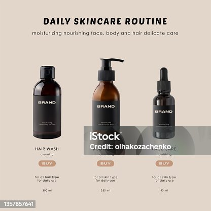 istock Bottles beauty cosmetic products design template vector illustration for site 1357857641
