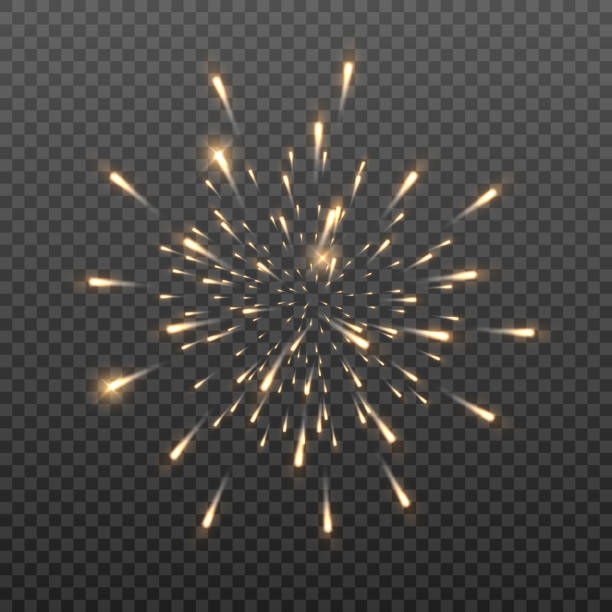 stockillustraties, clipart, cartoons en iconen met fireworks with brightly shining sparks. bright fireworks explosions isolated on transparent background. festive sparks and explosions. realistic light effect. element for yor design. transparent. - vuurwerk