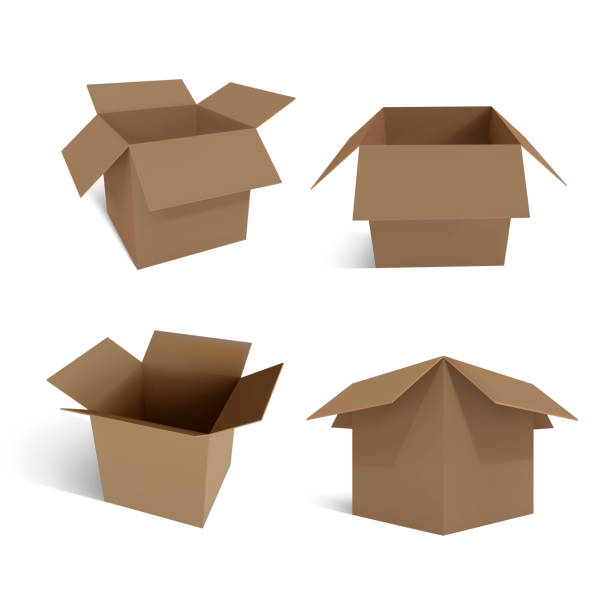 istock Set of realistic cardboard brown delivery boxes with shadow isolated on white background. Vector illustration 1357863319