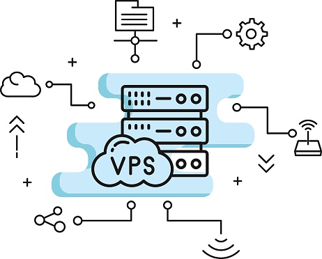 Cloud Virtual Private Server or VPS Concept, virtualized resources as a service Vector Icon Design, Cloud computing and Web hosting services Symbol, Data Center Sign,