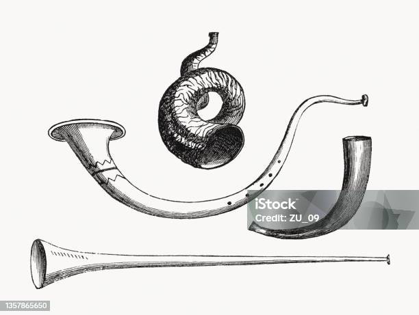 Neolithic Wind Instrument Various Wind Instruments From Ancient Times Wood Engraving Published ...