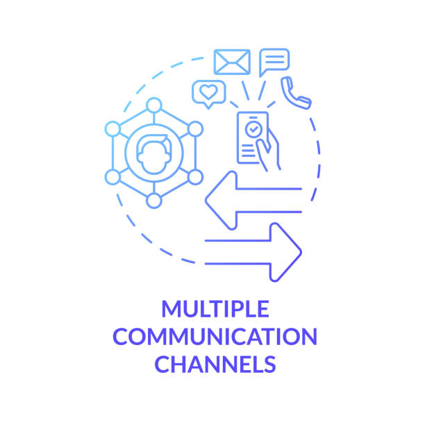 여러 통신 채널 블루 그라데이션 개념 아이콘 - social media circle wireless technology group of people stock illustrations