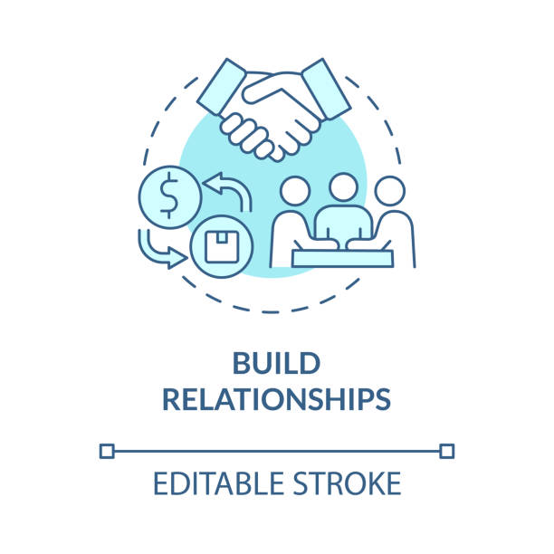 Build relationship turquoise blue concept icon Build relationship turquoise blue concept icon. Starting distribution business. Select trading partners abstract idea thin line illustration. Vector isolated outline color drawing. Editable stroke supplier relationship management stock illustrations