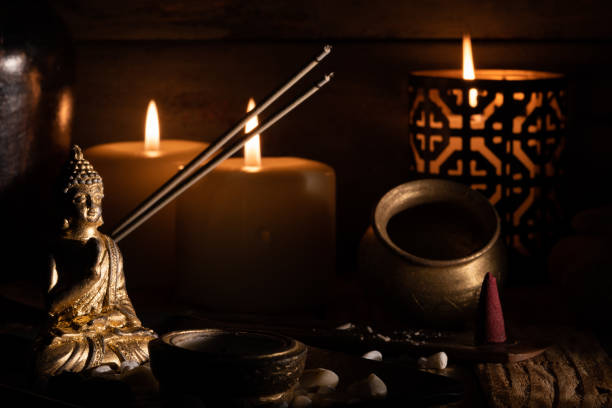 istock image with aromatic candles to meditate 1357868374
