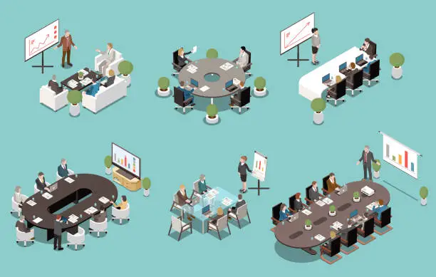 Vector illustration of 1912.i109.028.P.m004.c33.meeting room isometric set