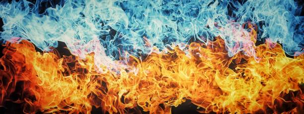 abstract background with swirling fire and smoke - blue flame natural gas fireplace imagens e fotografias de stock