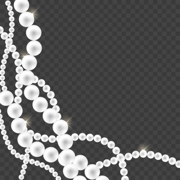 glänzende austernperlen für luxuriöse accessoires. vektor-perlenkette auf transparentem hintergrund. perlenketten, die ein ornament bilden - schmuckperle stock-grafiken, -clipart, -cartoons und -symbole
