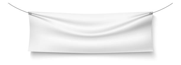 istock Hanging fabric banner mockup. Realistic vinyl poster template 1357873923