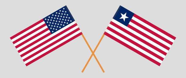 Crossed flags of the USA and Liberia. Official colors. Correct proportion Crossed flags of the USA and Liberia. Official colors. Correct proportion. Vector illustration monrovia liberia stock illustrations