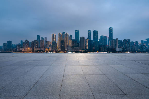 istock Panoramic skyline and commercial buildings with empty square 1357882353