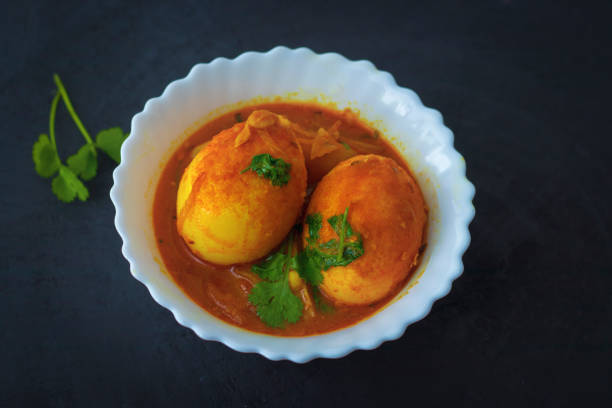 istock delicious duck egg curry is ready to serve. 1357886153