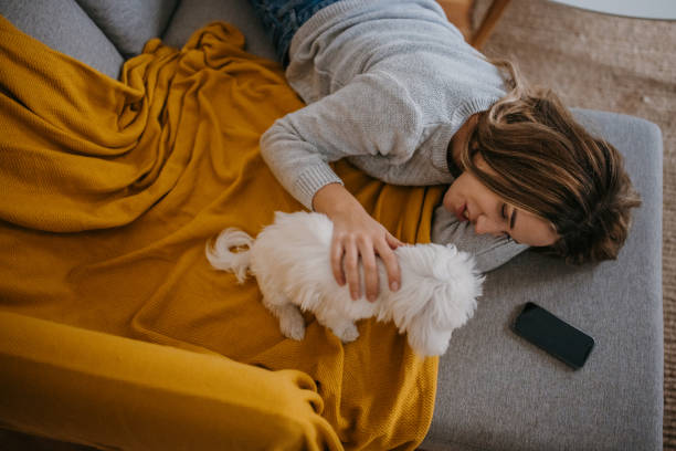 istock Woman playing her pet dog 1357886497