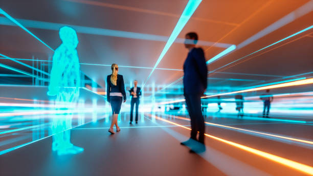 Woman walking in VR environment