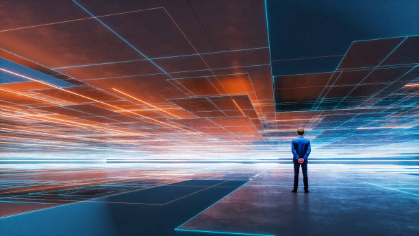 istock Businessman in VR environment 1357887348
