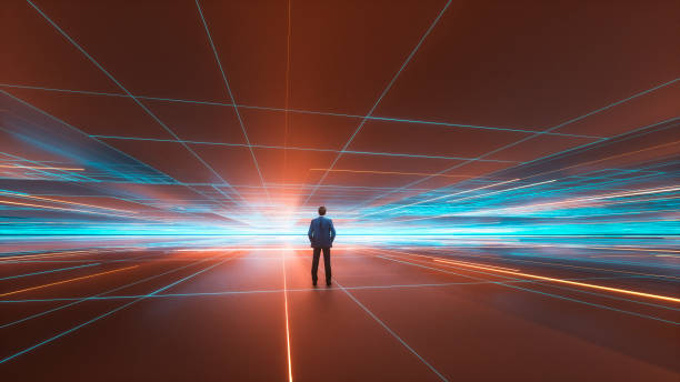 istock Businessman in VR environment 1357887387