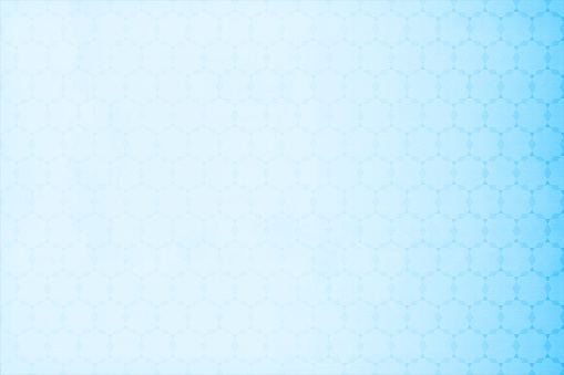 Blank empty, horizontal vector illustration of a light sky blue color gradient grunge backgrounds with benzene ring type hexagon pattern all over. There is no text, no people and copy space.