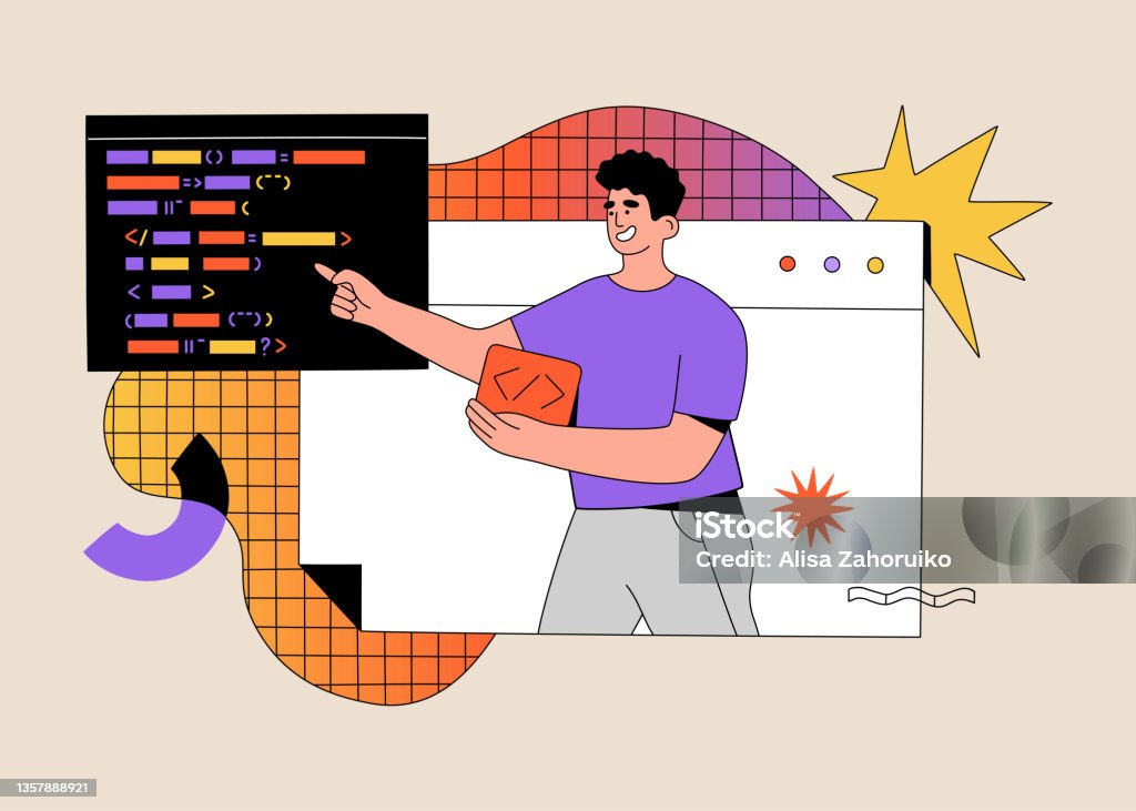 Programmer Working On Web Development On Computer Screen Stock ...