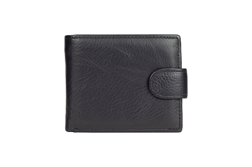 men's, leather black wallet, isolated from the background, on a white background