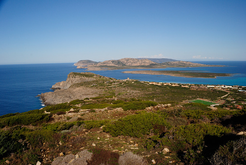 Panorama of Capo Falcone, in the background the island of Asinara, Stintino, Nurra, Sardinia