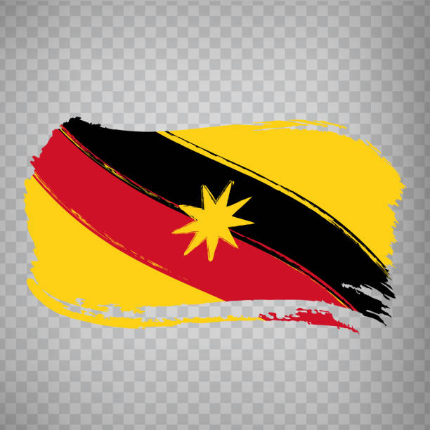 ilustrações, clipart, desenhos animados e ícones de bandeira sarawak pinceladas. agitando bandeira do estado de sarawak em fundo transparente para o seu design de site, aplicativo, ui. malásia. eps10. - sarawak state