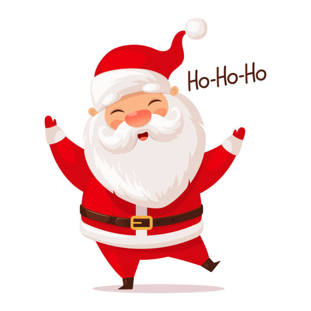 stockillustraties, clipart, cartoons en iconen met cute dancing santa claus, christmas vector illustration - kerstman