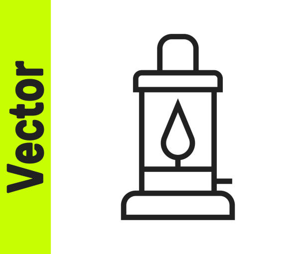 흰색 배경에 격리 된 검은 줄 캠핑 랜턴 아이콘. 벡터 - gas fuel pump symbol metal stock illustrations