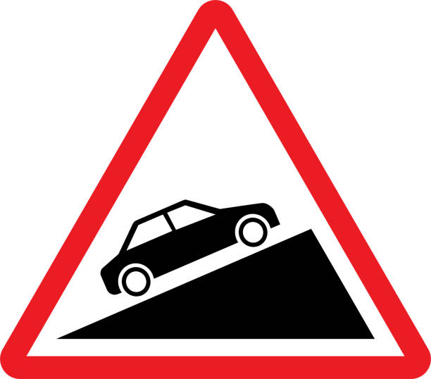 illustrations, cliparts, dessins animés et icônes de pente raide en montée déplaçant le panneau d’avertissement de la voiture sur la route de montagne. - steep