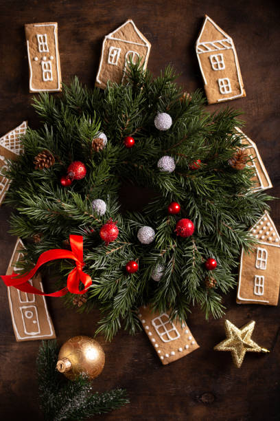 istock Christmas wreath decorated with balls 1357900766