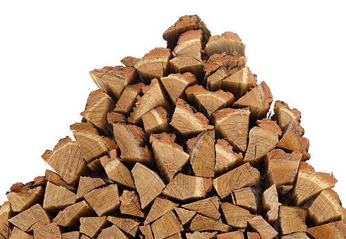 Pile of firewood isolated on a white background.