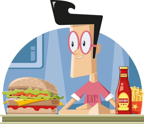 bildbanksillustrationer, clip art samt tecknat material och ikoner med hamburger restaurant - cafe buns eating