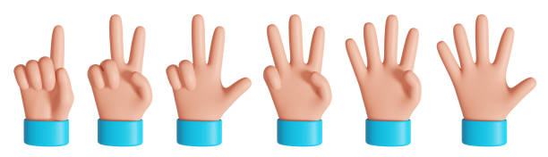 rückansicht der cartoon-hand zeigt finger von eins bis fünf. rating- oder countdown-designelemente. 3d gerendertes bild. - fourth dimension stock-fotos und bilder