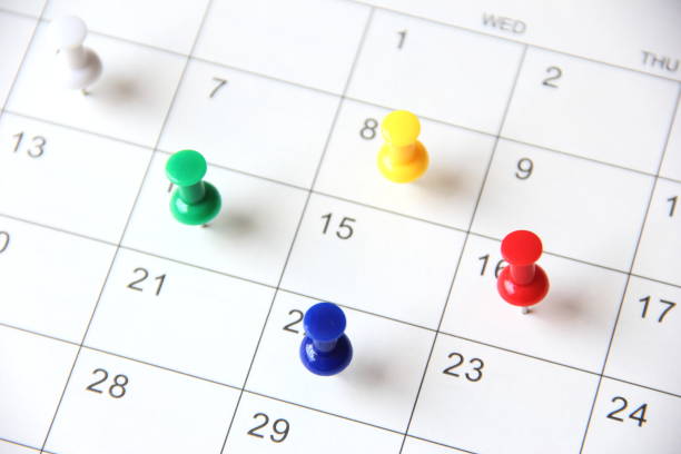 istock Calendar with thumbtack pins, planning concept. 1357906242