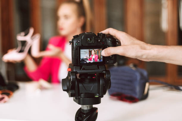 istock Close up black camera recording new video 1357907669
