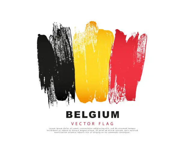 Vector illustration of Belgium flag. Freehand black, yellow and red brush strokes. Vector illustration isolated on white background.